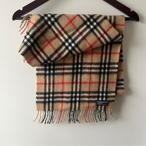Vintage Burberry Nova Check Tan Checkered 100% Cashmere Scarf Made in England